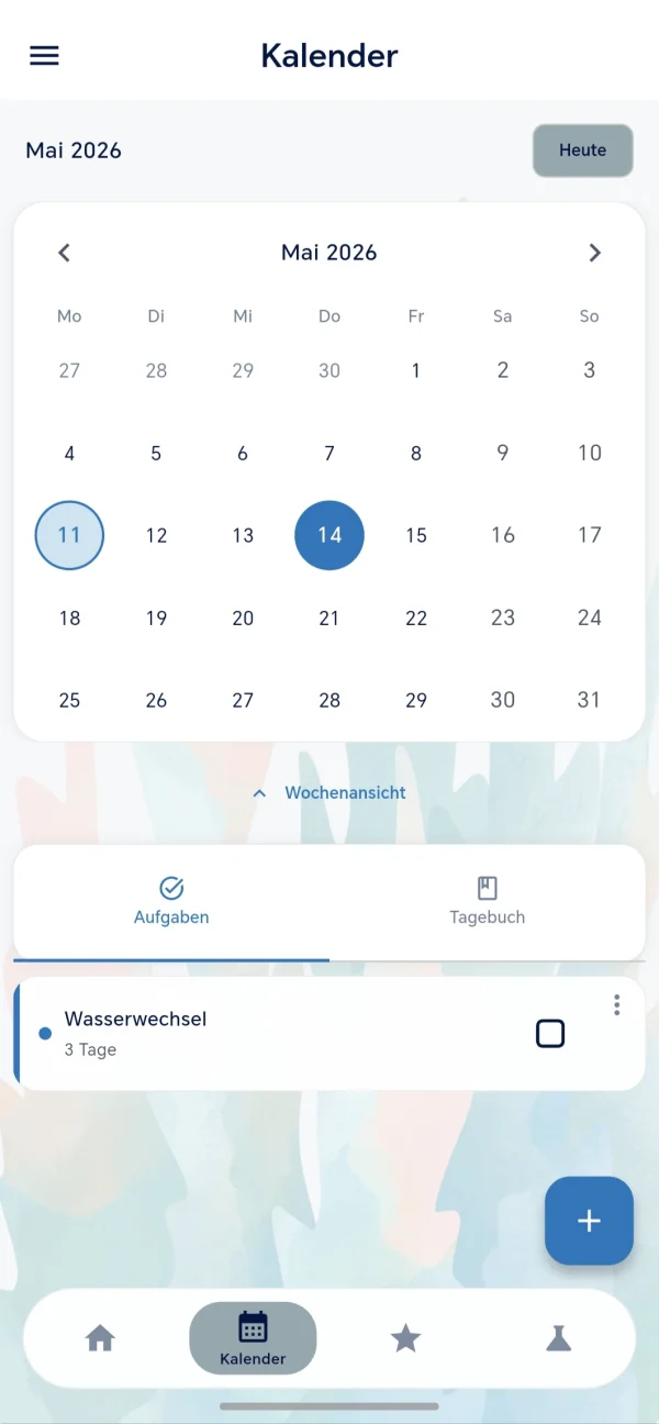 Kalenderansicht mit Aufgaben und Tagebuch
